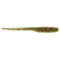 Green and red speckled shad-style soft plastic fishing lure