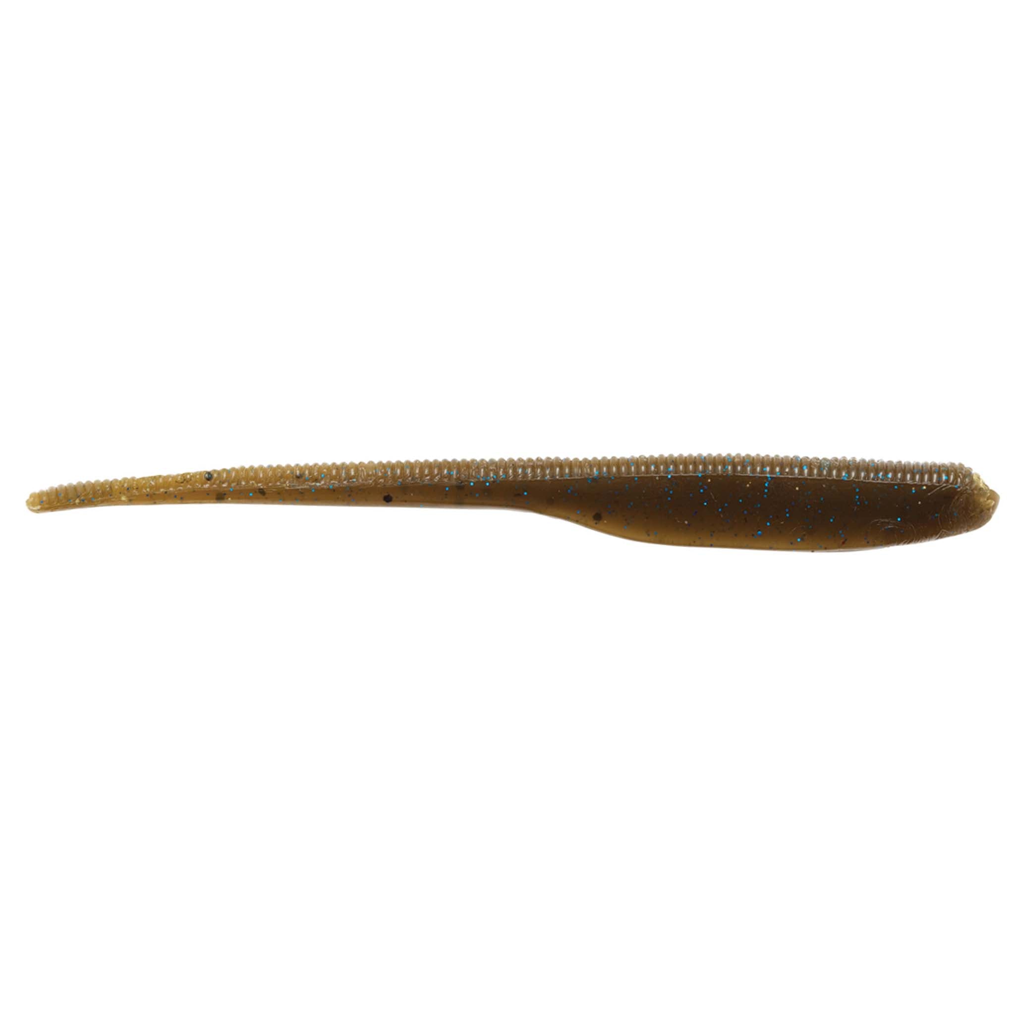 Brown and gold speckled shad-style soft plastic fishing lure