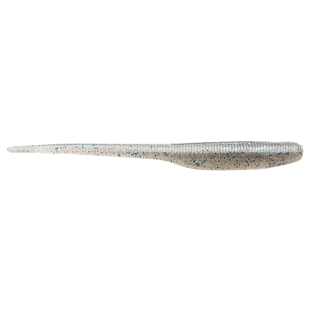 White and blue glitter shad-style soft plastic fishing lure