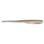 Silver-gray shad-style soft plastic fishing lure with translucent tail