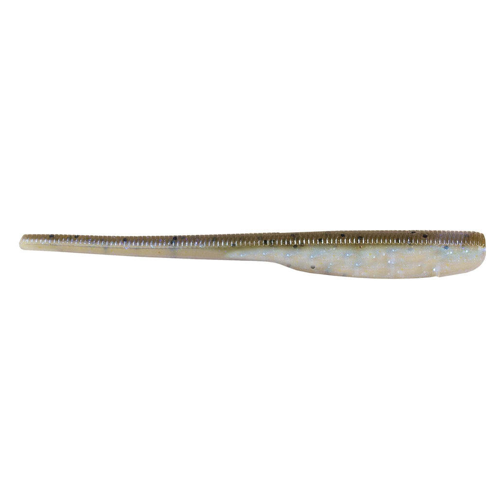 Translucent pale blue shad-style soft plastic fishing lure with speckles