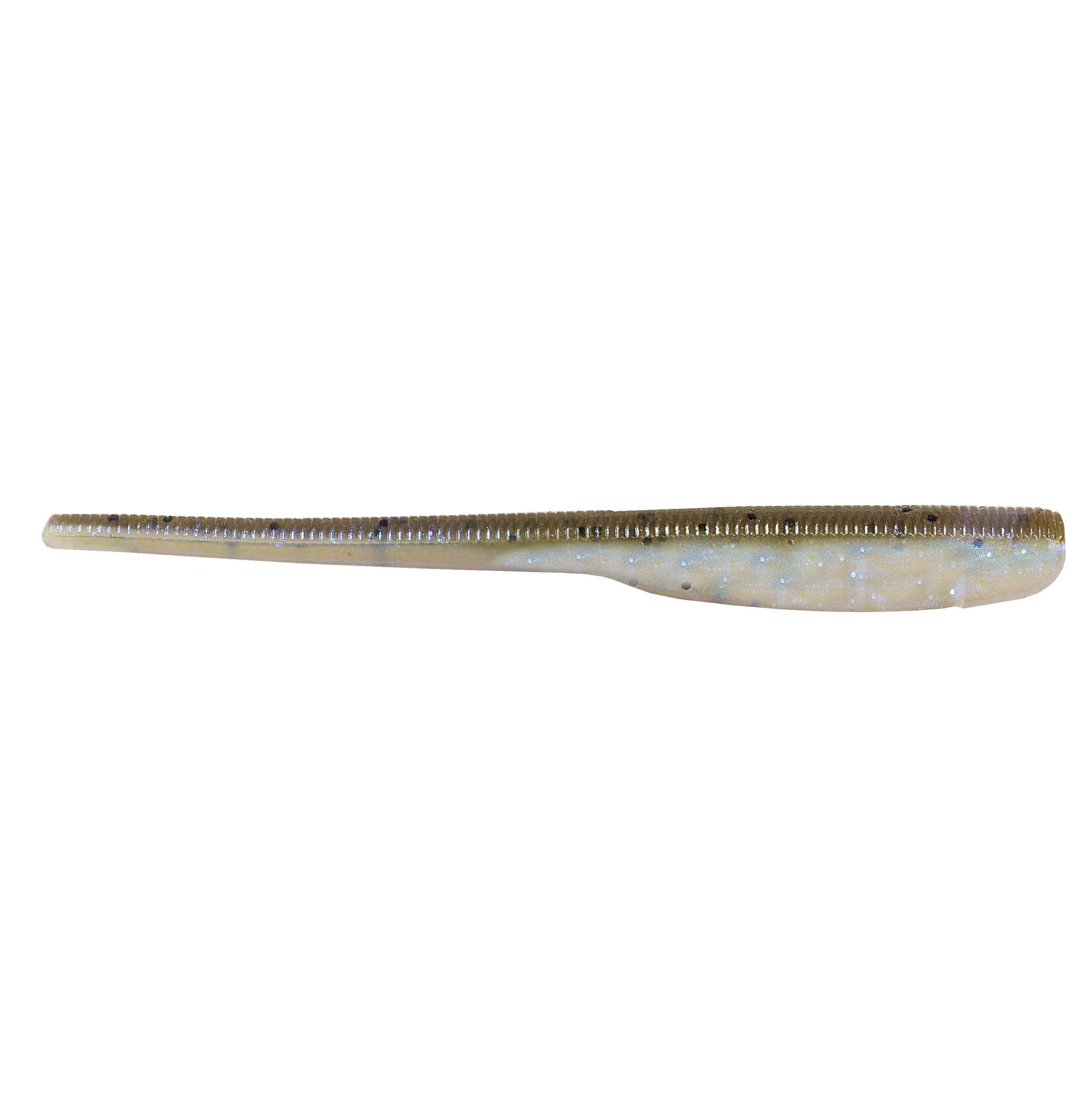 Translucent pale blue shad-style soft plastic fishing lure with speckles