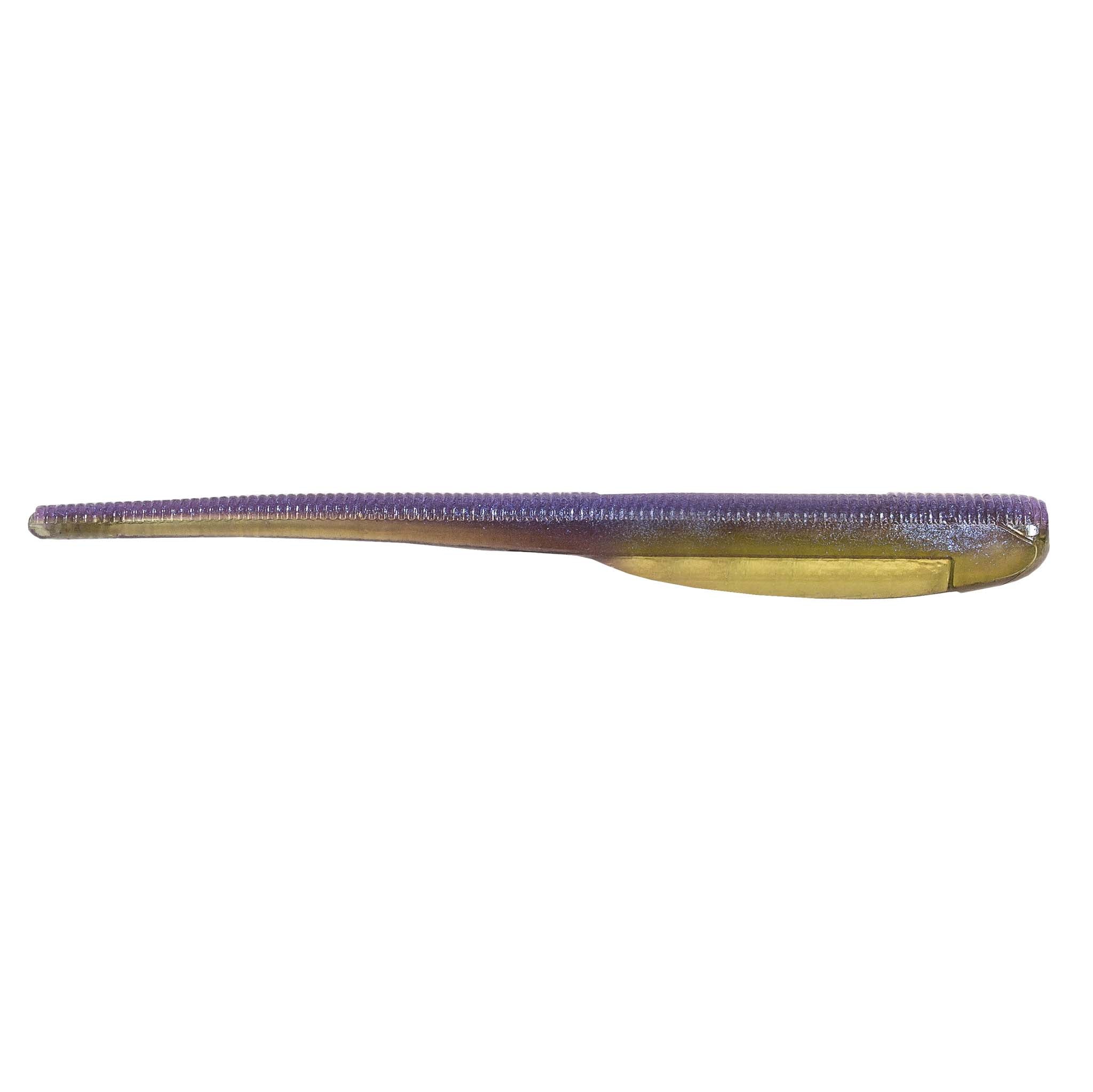Purple shad-style soft plastic fishing lure with gold underside