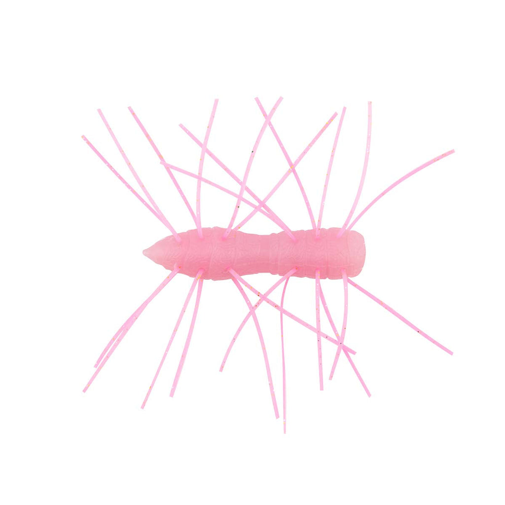 Fuzzy bug toy with bubblegum pink body and long light pink legs