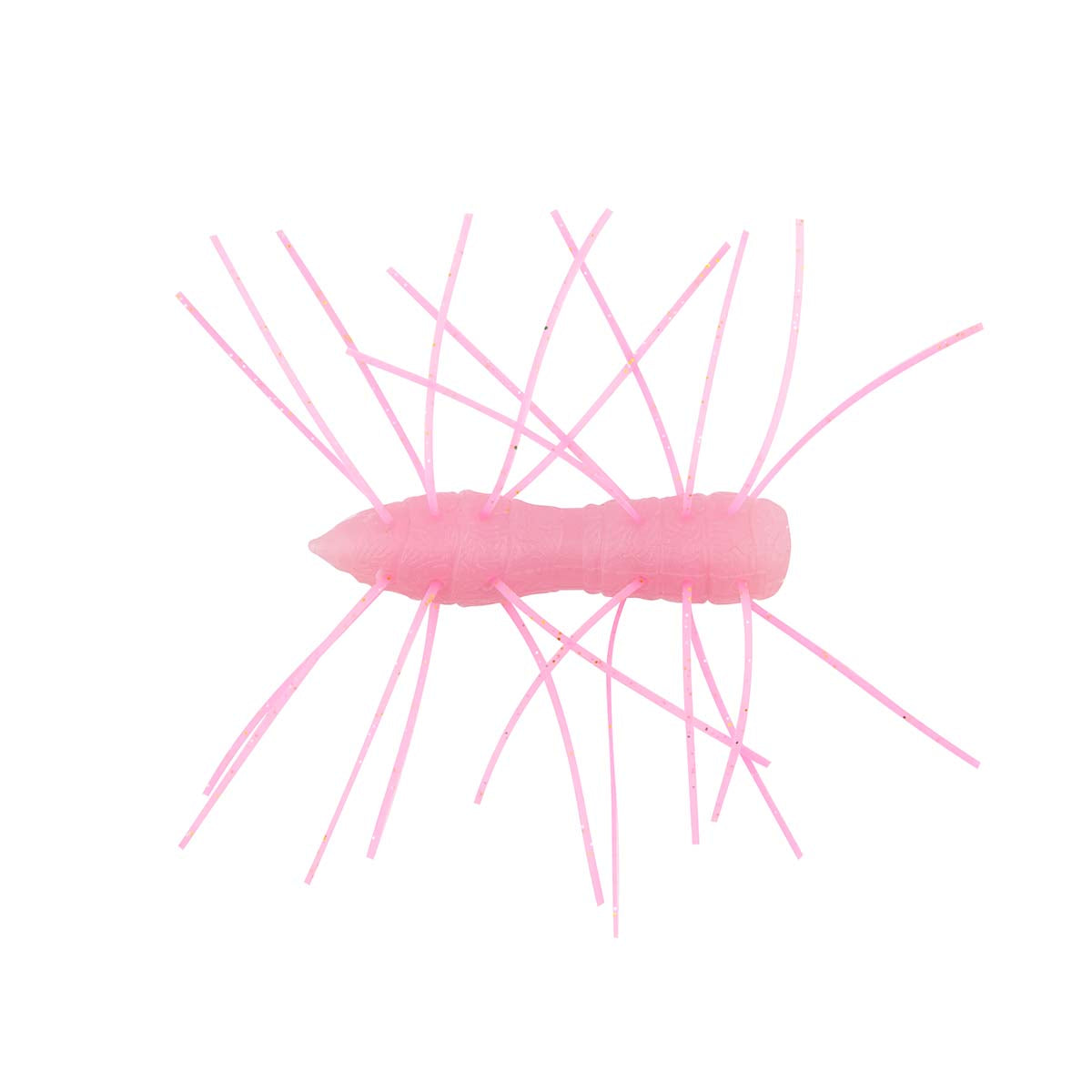 Fuzzy bug toy with bubblegum pink body and long light pink legs