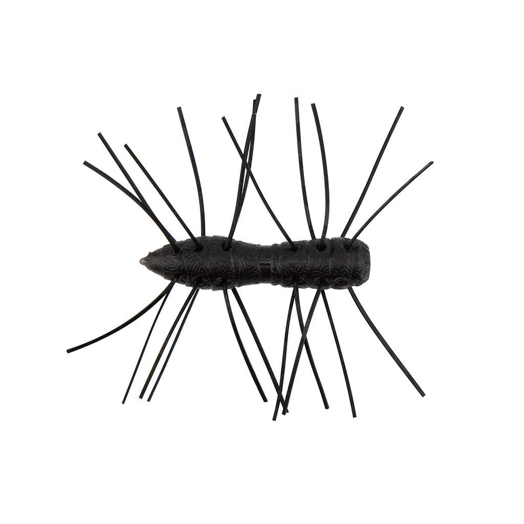 Fuzzy bug toy with dark black body and long black legs
