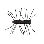 Fuzzy bug toy with dark black body and long black legs