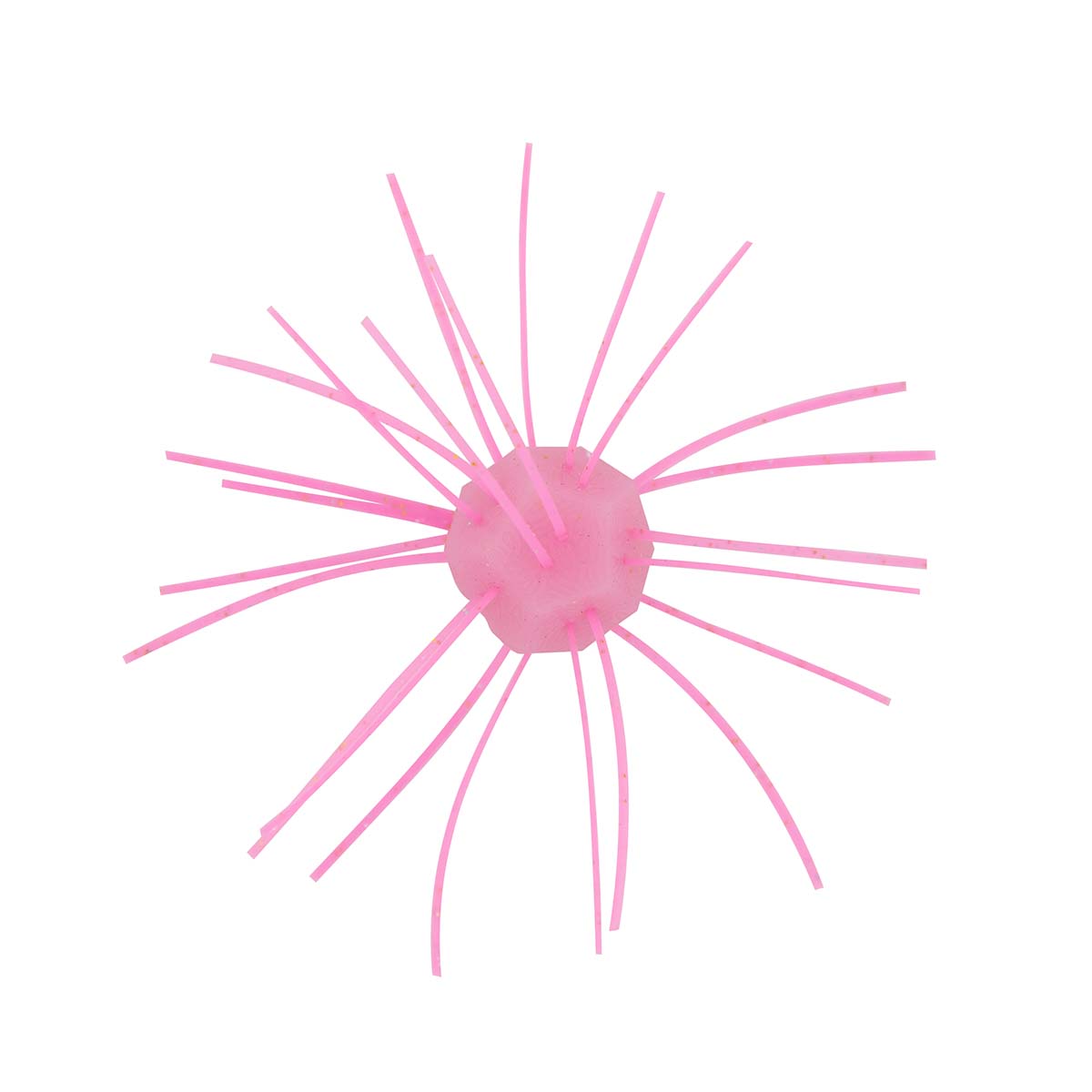 Fuzzy spiky cat toy, bright pink with glowing pink center