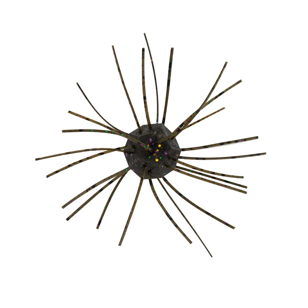 Fuzzy spiky cat toy, dark olive-brown with multicolor glitter center