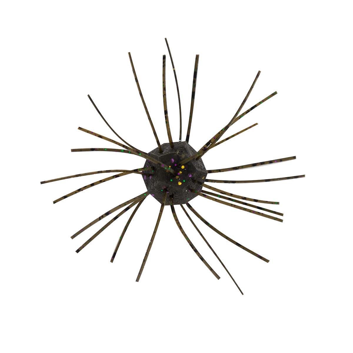 Fuzzy spiky cat toy, dark olive-brown with multicolor glitter center