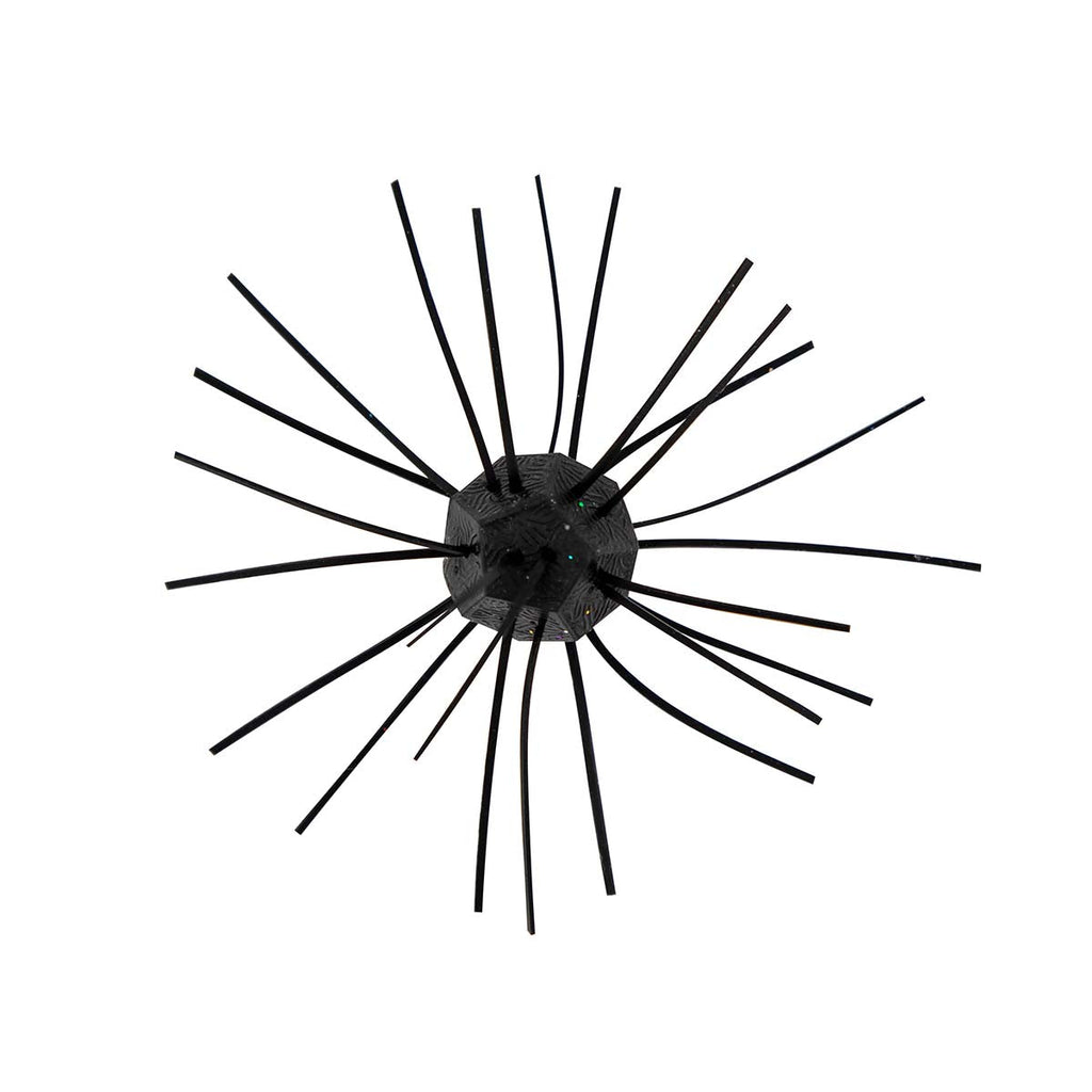Fuzzy spiky cat toy, black with small colorful specks on center