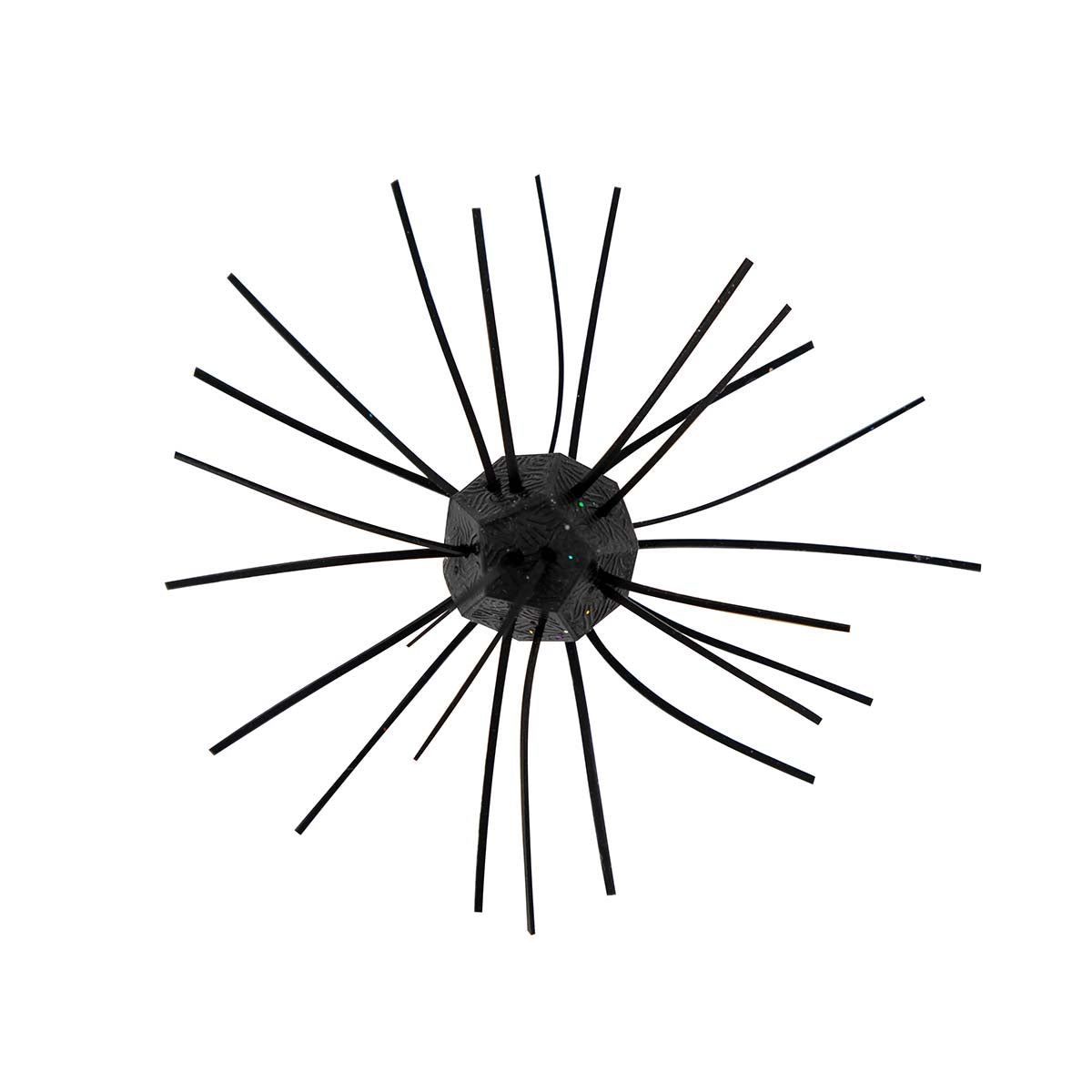 Fuzzy spiky cat toy, black with small colorful specks on center