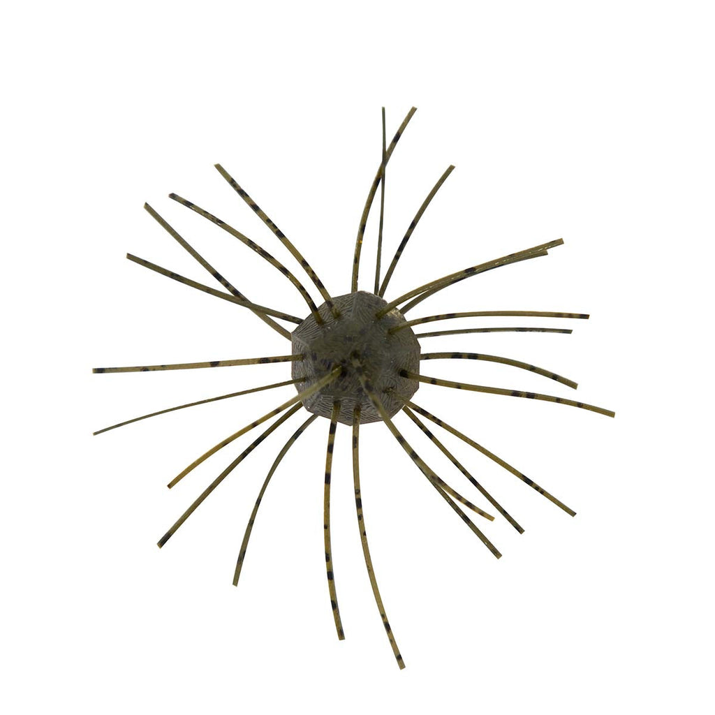 Fuzzy spiky cat toy, olive green with textured gray center