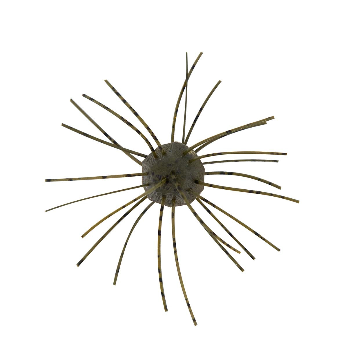 Fuzzy spiky cat toy, olive green with textured gray center