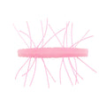 Fuzzy soft fishing bait with pink body and translucent pink and dark hair strands