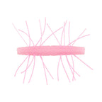 Fuzzy soft fishing bait with pink body and translucent pink and dark hair strands