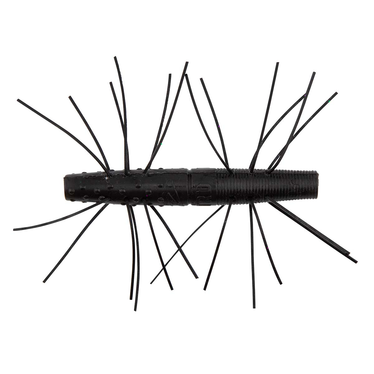 Fuzzy soft fishing bait with dark body and long black hair strands