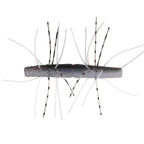 Fuzzy soft fishing bait with blue speckled body and black and white hair strands