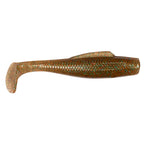 Soft plastic fishing lure, brown-gold glitter with dark speckles and curved tail