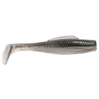 Soft plastic fishing lure, clear with dark smoky top and subtle sparkles