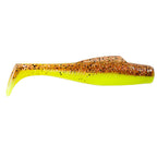 Soft plastic fishing lure, orange-brown back with bright chartreuse belly