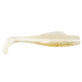Soft plastic fishing lure, clear cream with gold speckle and translucent tail