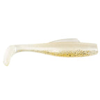 Soft plastic fishing lure, clear cream with gold speckle and translucent tail