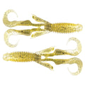 Gremlin soft plastic fishing lure, olive and yellow speckled body with curly tail fins