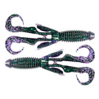 Gremlin soft plastic fishing lure, purple speckled body with teal glitter tail fins