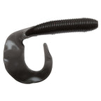 Dark gray soft fishing grub lure with ribbed segmented body and curled paddle tail