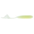 Soft plastic fishing lure, translucent white, curled ribbed tail