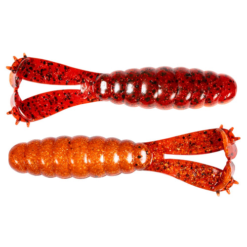 Fishing lure set with red and orange glitter swimbaits, two-piece double hook ends