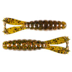Two glitter segmented swimbait fishing lures, gold-green and amber speckled