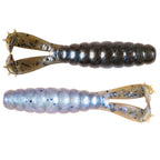 Soft plastic fishing lure pair in dark brown and shimmery silver-blue with spots