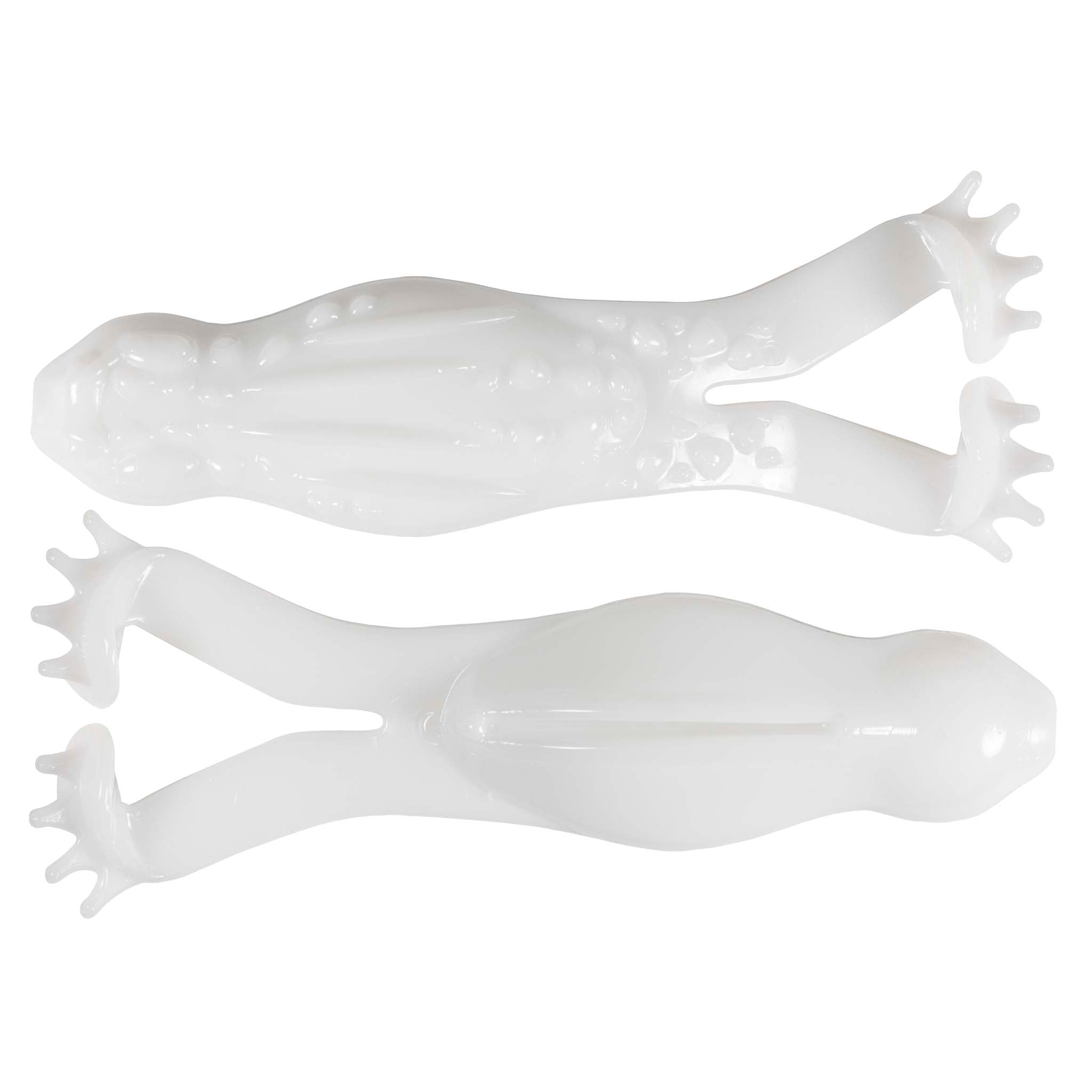 White translucent soft plastic fishing lure set, ribbed body with split tail and nubs