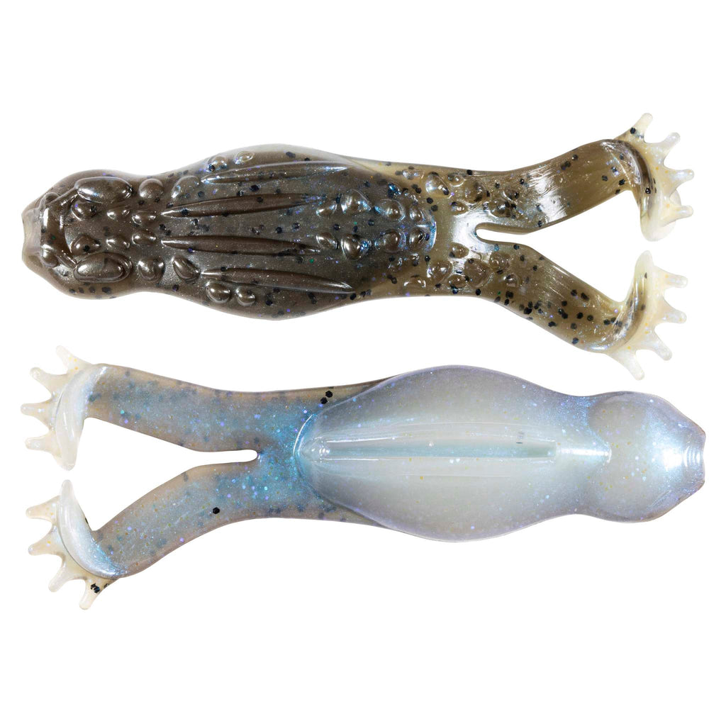 Metallic bronze and icy blue glitter soft plastic fishing lure set with split tail and nubs