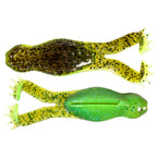 Lime green and bright green soft plastic fishing lure set with speckled bodies and split tail