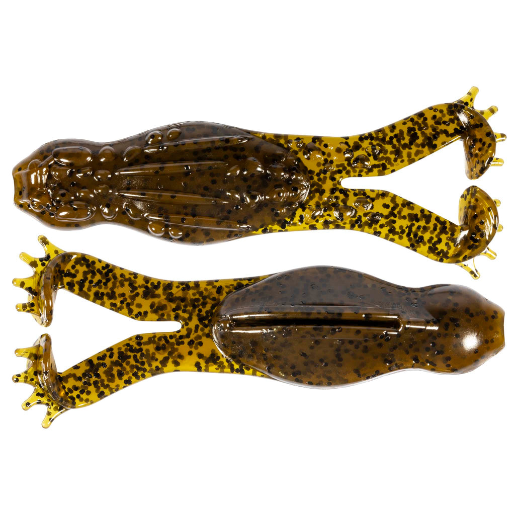 Brown mottled and gold-speckled soft plastic fishing lure set with split tail and nubs