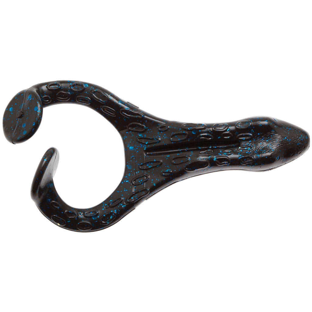Dark blue soft plastic frog lure with speckled finish and molded body texture