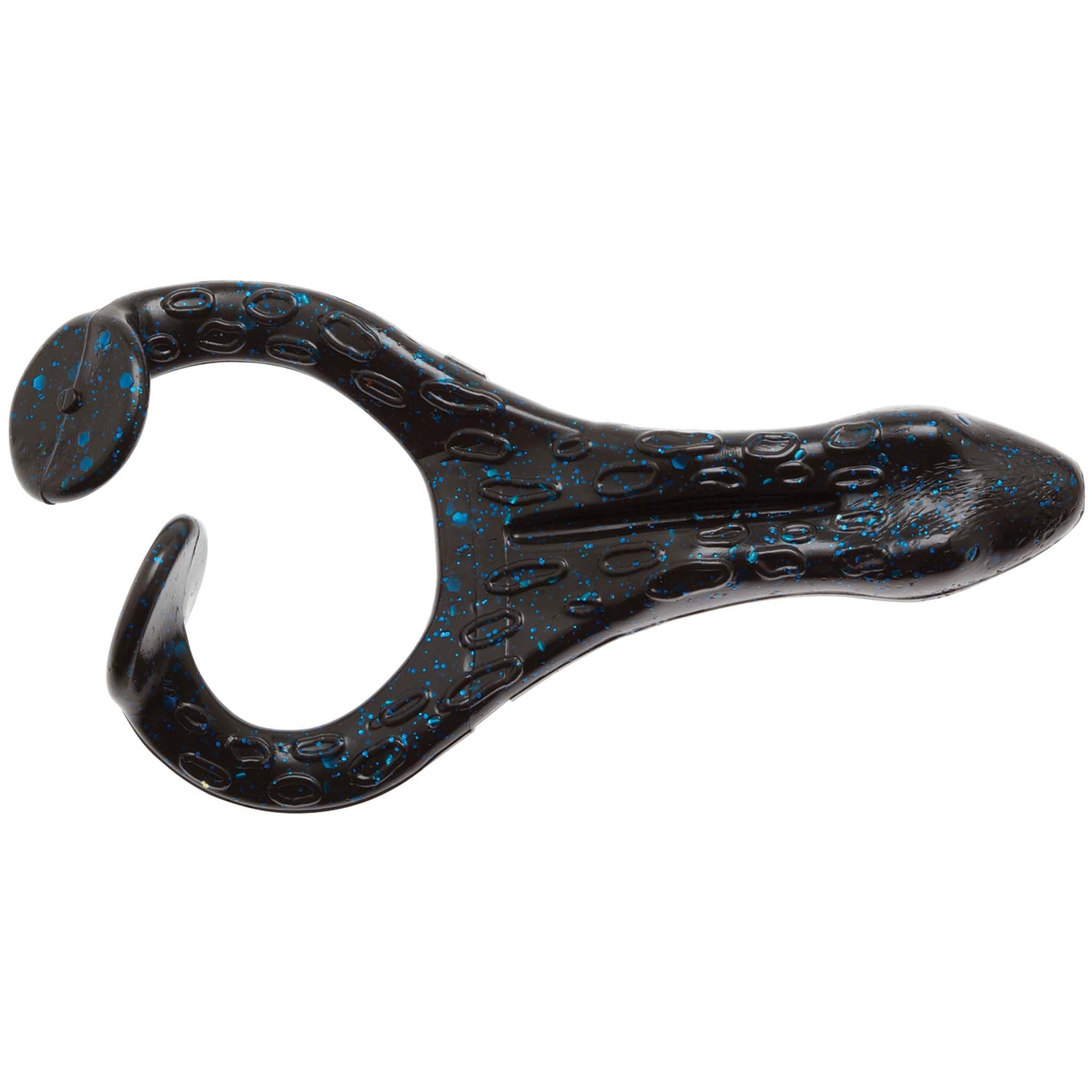 Dark blue soft plastic frog lure with speckled finish and molded body texture