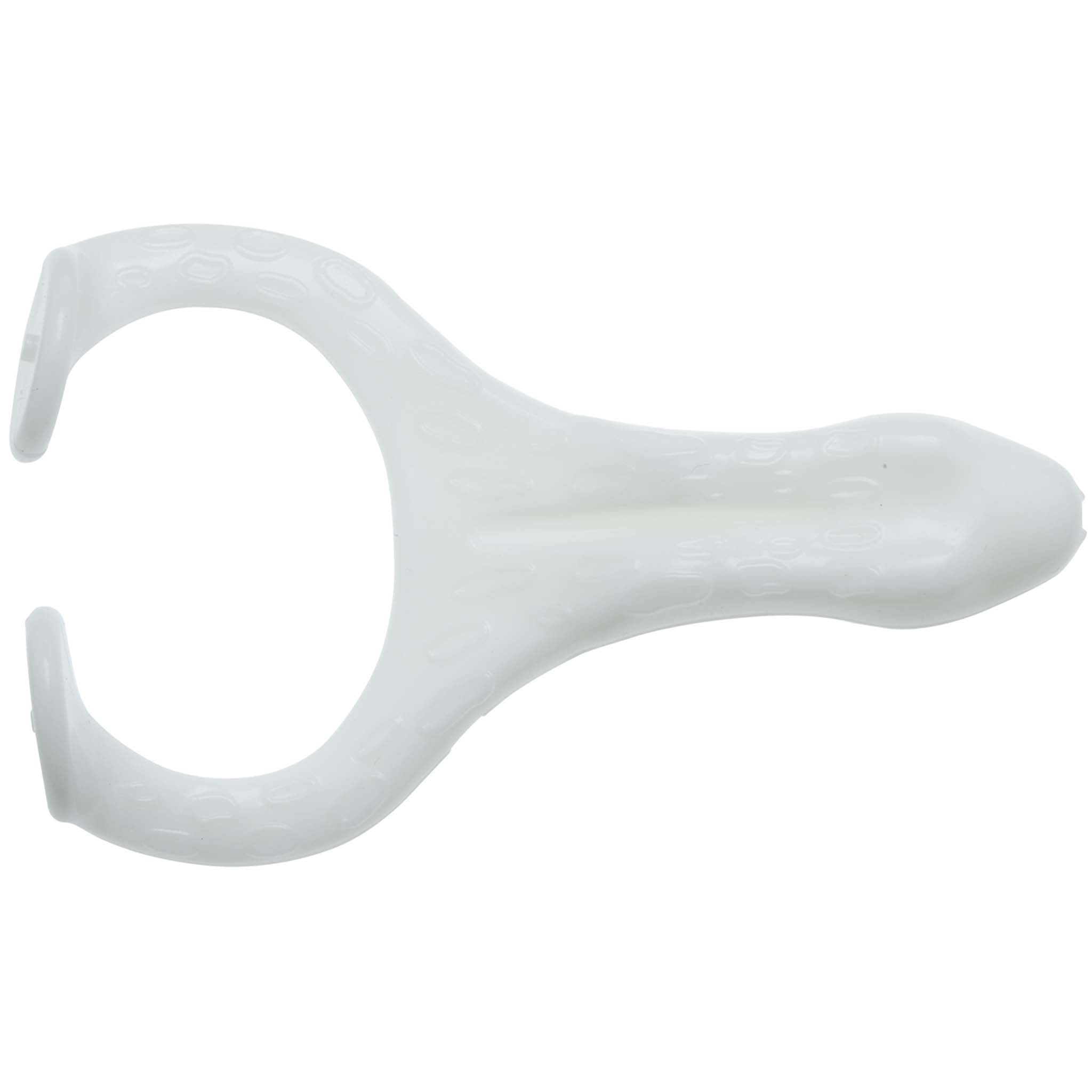 Clear white soft plastic frog lure with molded texture and hollow ring legs
