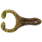 Speckled green and red soft plastic frog lure with textured, molded body