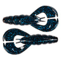 Blue glitter soft plastic craw lures set, two-prong heads, curved claws