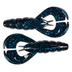 Blue glitter soft plastic craw lures set, two-prong heads, curved claws
