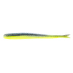 Yellow-green fishing lure with speckled texture and pointed tail