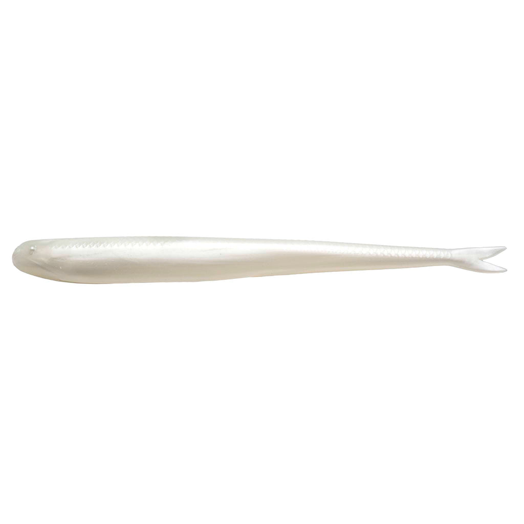 White pearl fishing lure with smooth body and pointed tail