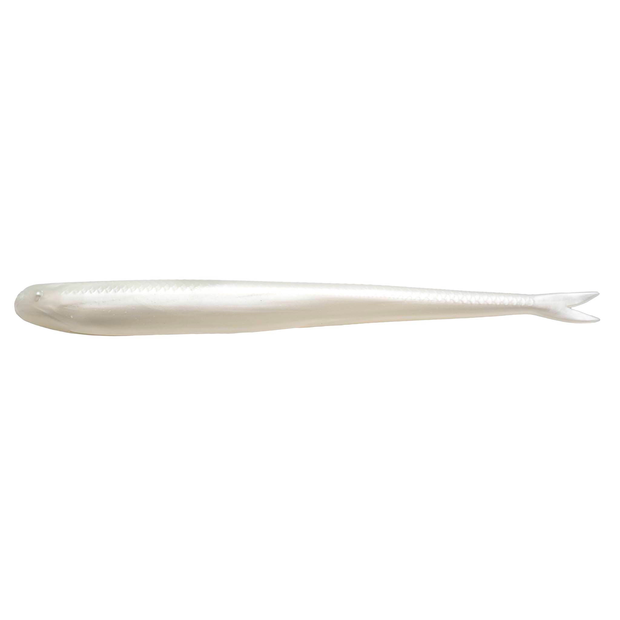 White pearl fishing lure with smooth body and pointed tail