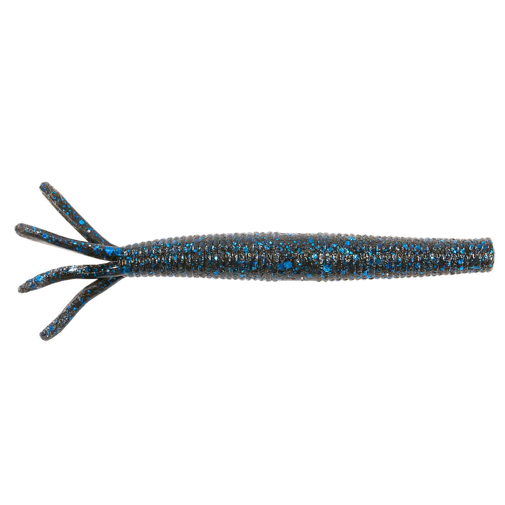 Hula StickZ fishing lure, dark blue glitter body with blue-striped forked tail