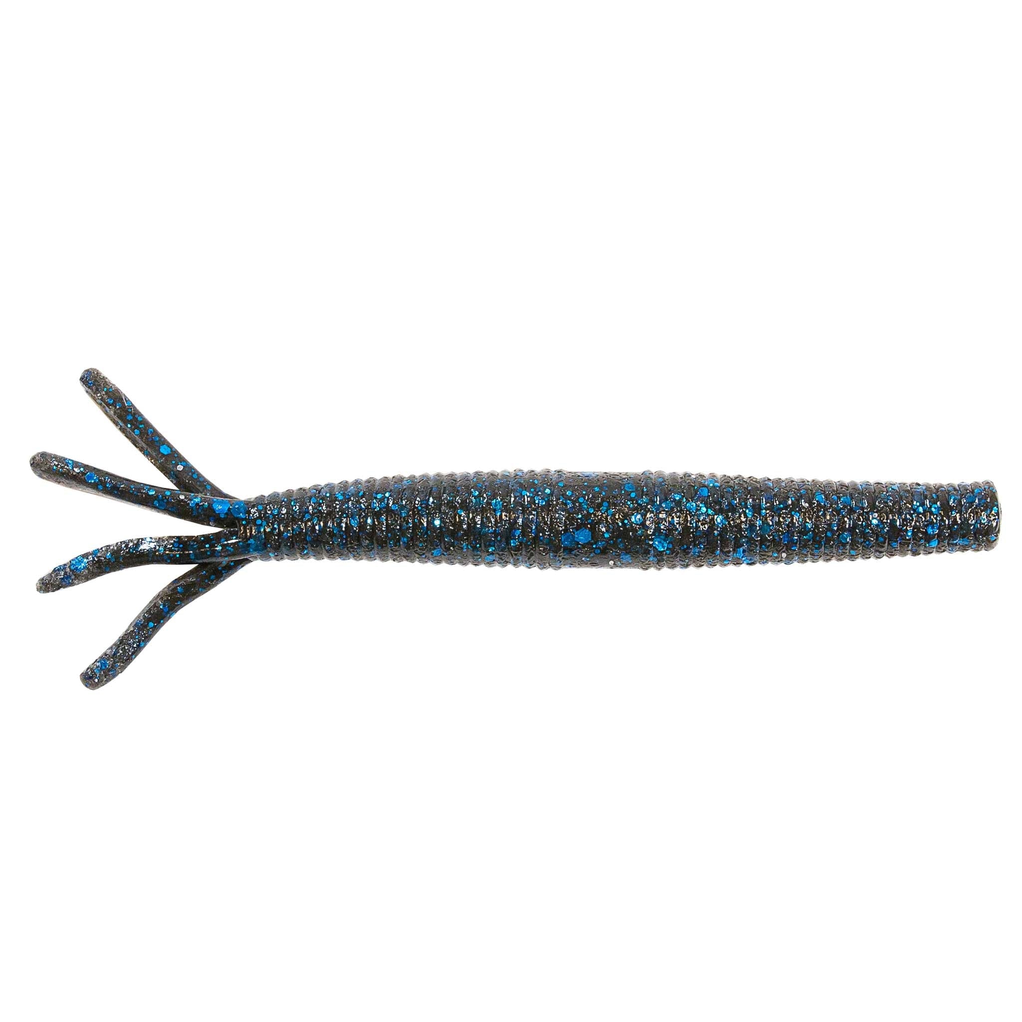 Hula StickZ fishing lure, dark blue glitter body with blue-striped forked tail