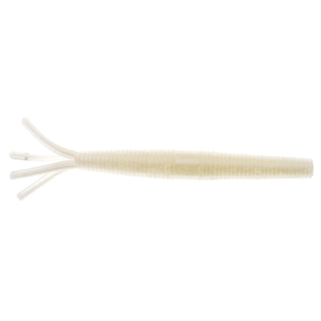 Hula StickZ fishing lure, translucent light cream body with white forked tail